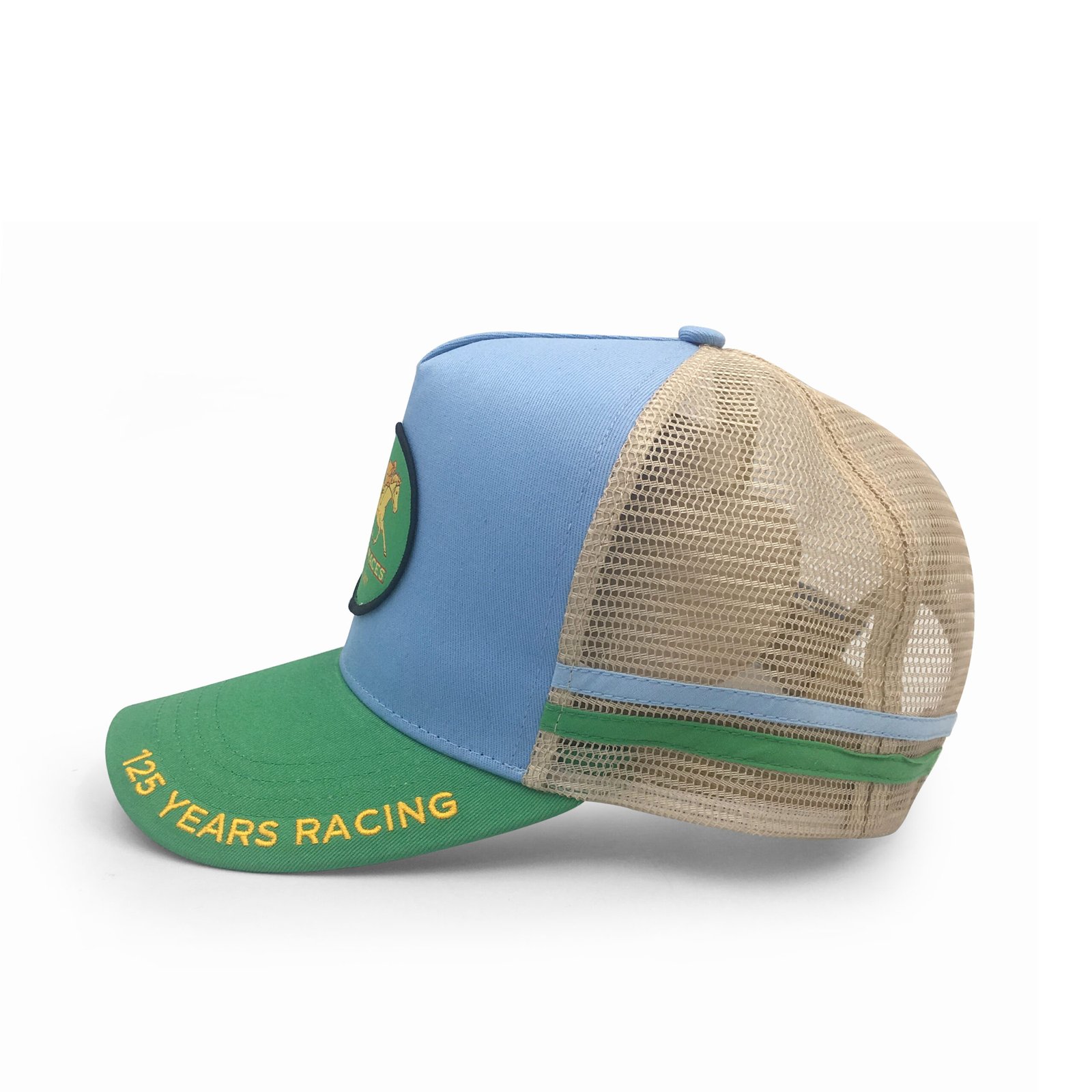 Custom Embroidered Patch High Crown Structured A-Frame Trucker Hat 5 Panel Two Tone Mesh Baseball Cap Wholesale - Image 3