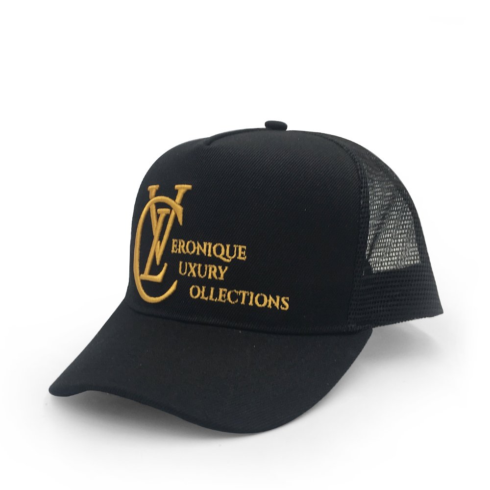 Oem Custom High Quality 5 Panel Cotton 3D Embroidery Logo Curved Brim Plain All Black Mesh Snap Back Trucker Cap Hat - Image 2