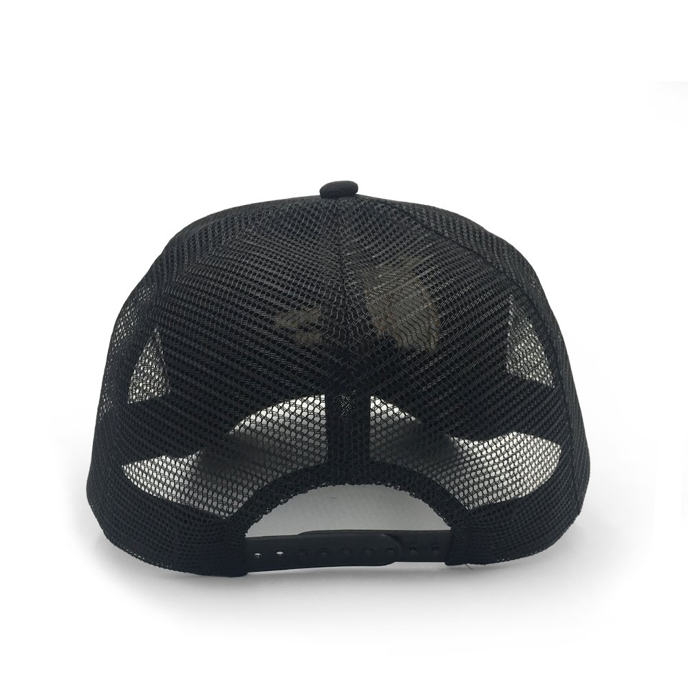 Oem Custom High Quality 5 Panel Cotton 3D Embroidery Logo Curved Brim Plain All Black Mesh Snap Back Trucker Cap Hat - Image 6