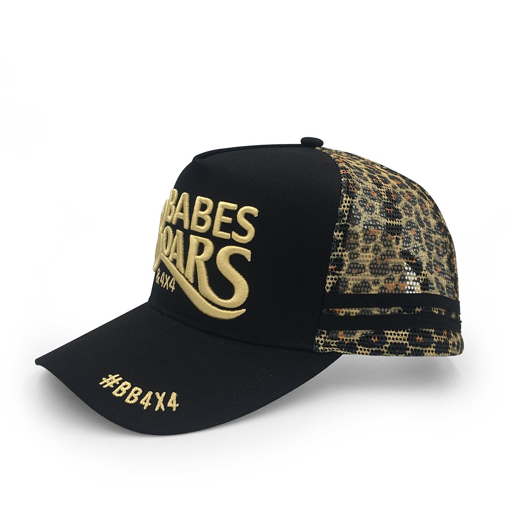 high profile Leopard printing mesh trucker mesh cap with snapback with printing under brim - Image 2
