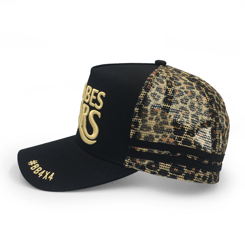 high profile Leopard printing mesh trucker mesh cap with snapback with printing under brim - Image 3