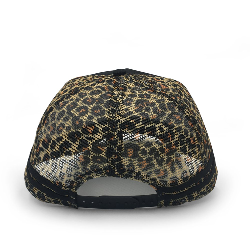 high profile Leopard printing mesh trucker mesh cap with snapback with printing under brim - Image 4