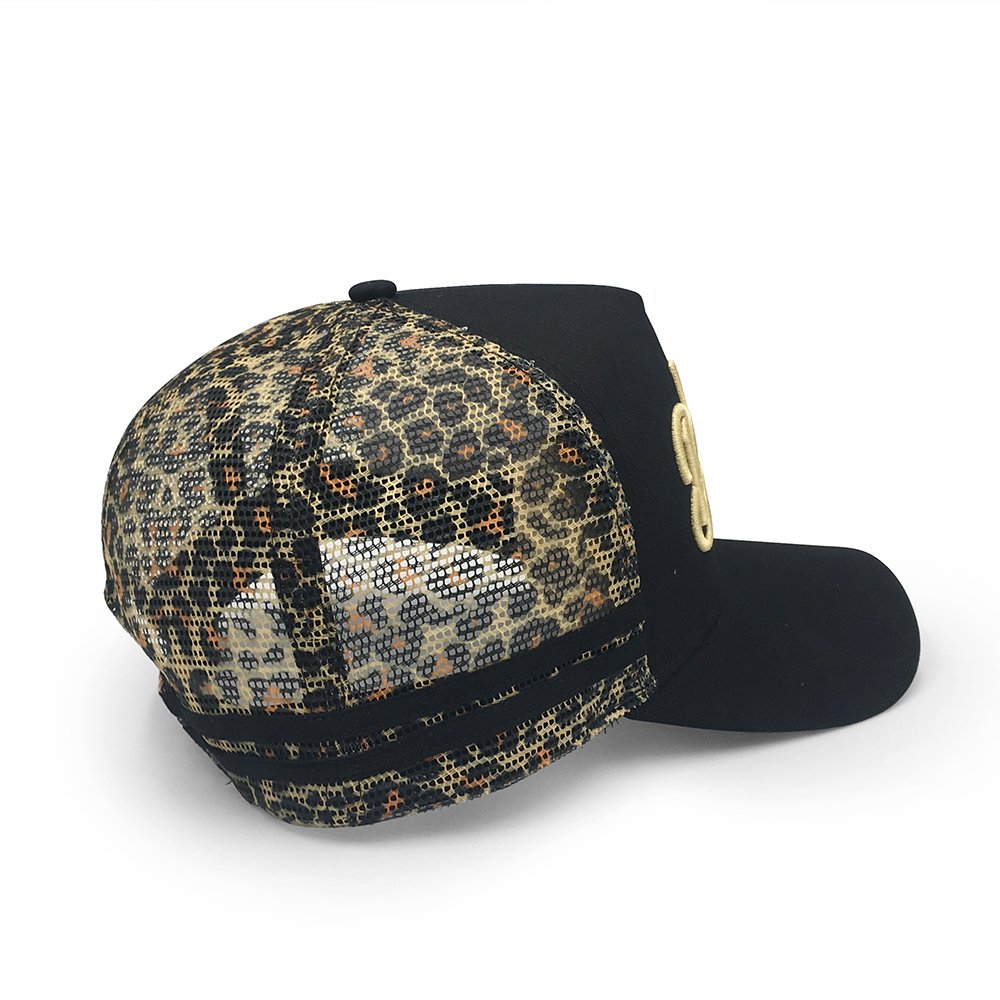 high profile Leopard printing mesh trucker mesh cap with snapback with printing under brim - Image 5