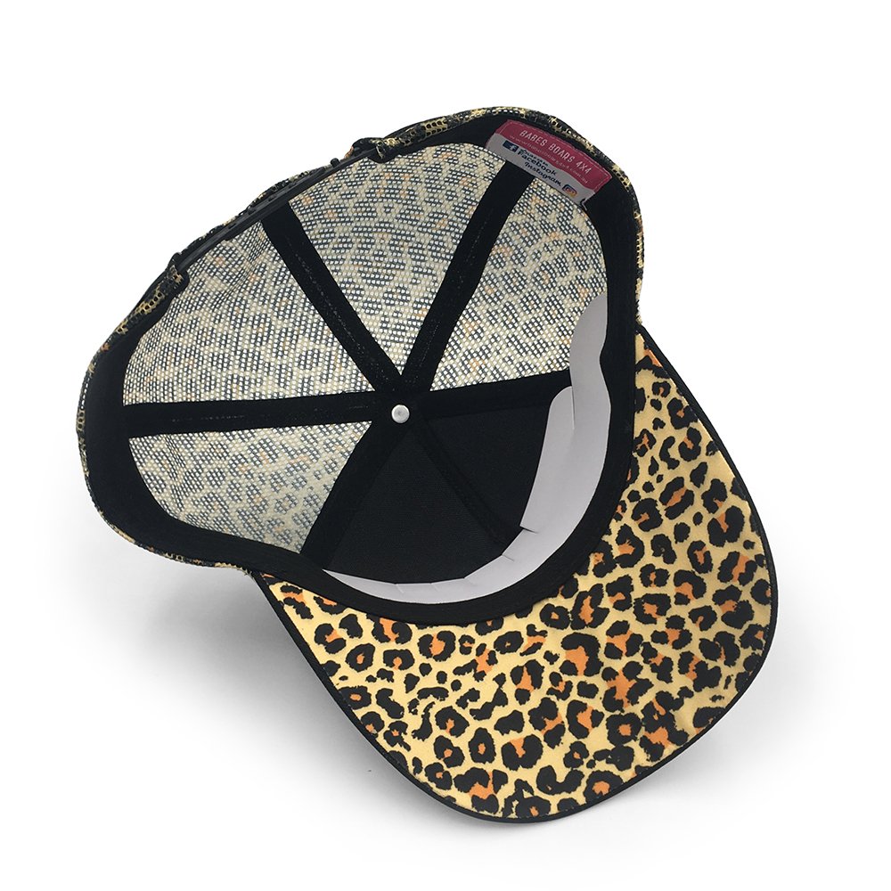 high profile Leopard printing mesh trucker mesh cap with snapback with printing under brim - Image 7