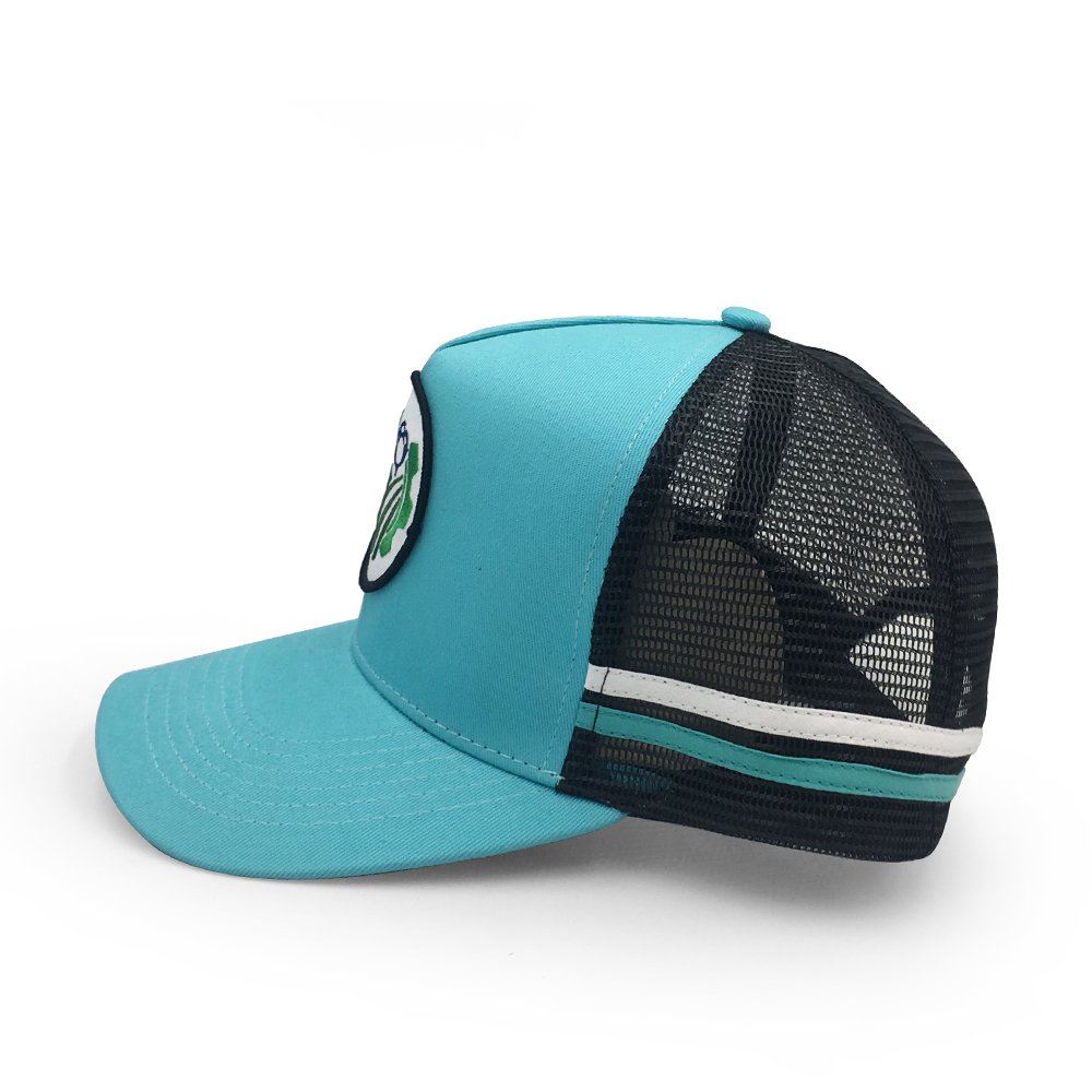 Custom your own logo on teal mesh trucker mesh cap with embroidery patch logo - Image 3