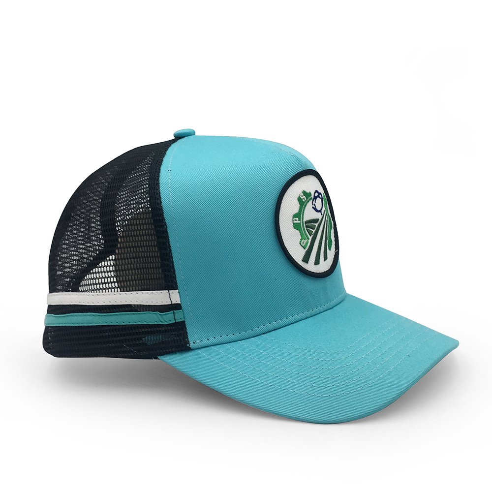 Custom your own logo on teal mesh trucker mesh cap with embroidery patch logo - Image 4