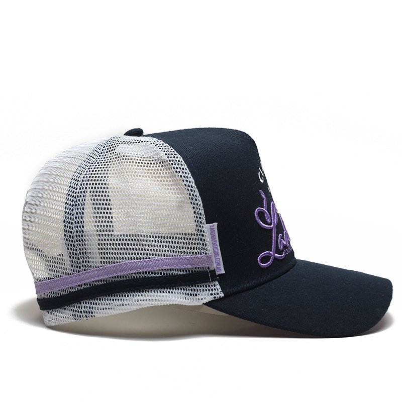 High Quality Custom 5 Panel Curved Brim Applique With Embroidery Patch Logo Blank Stripe Mesh Trucker Hats Baseball Cap - Image 5