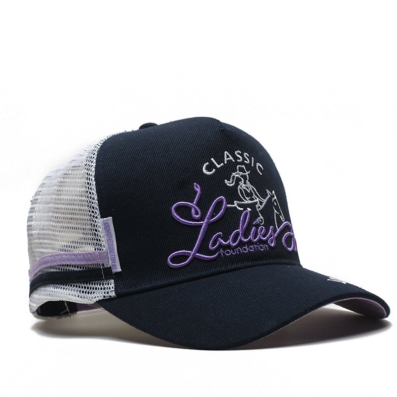 High Quality Custom 5 Panel Curved Brim Applique With Embroidery Patch Logo Blank Stripe Mesh Trucker Hats Baseball Cap - Image 6